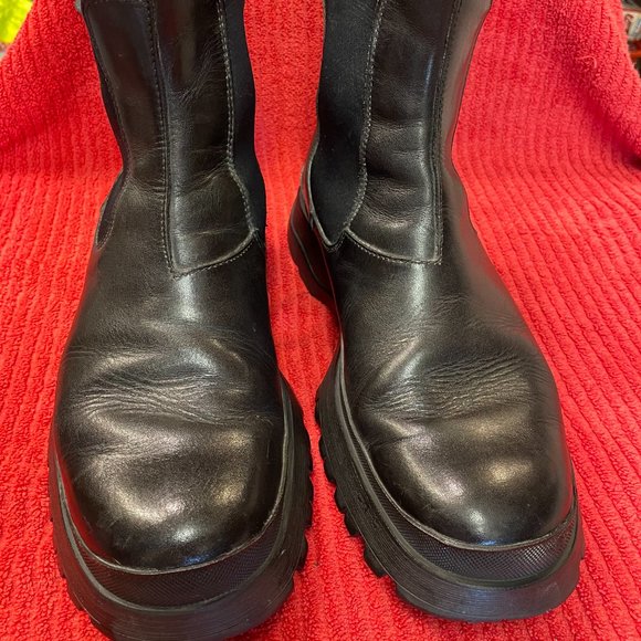 Prada Mens Chelsea Boots Black Leather Mid Calf Round Toe Pull On Made In Italy - Picture 1 of 16